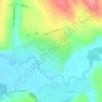 Укыр topographic map, elevation, terrain