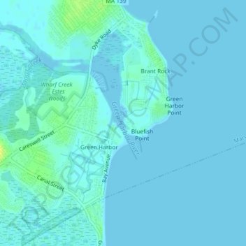 Green Harbor River topographic map, elevation, terrain