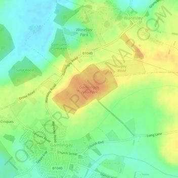 Gamlingay Wood NR topographic map, elevation, terrain