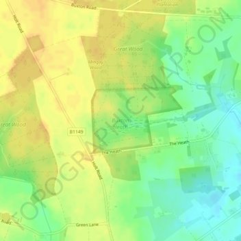 Buxton Heath topographic map, elevation, terrain