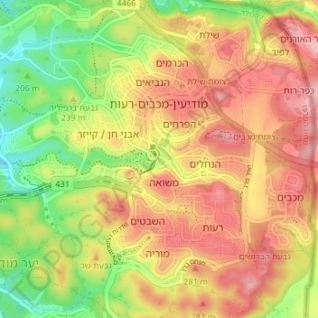 Modiin-Maccabim-Reut topographic map, elevation, terrain