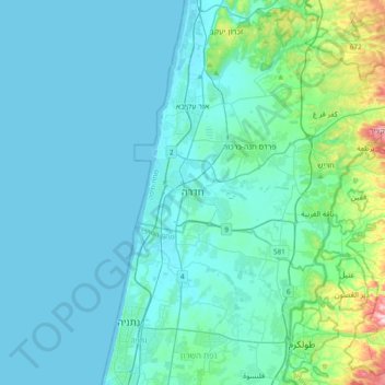 Hadera topographic map, elevation, relief