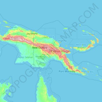 Papua New Guinea topographic map, elevation, relief