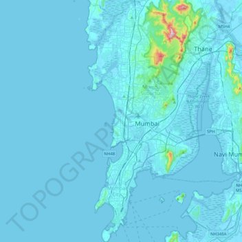 Mumbai topographic map, elevation, relief