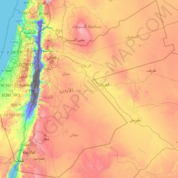 Jordan topographic map, elevation, relief
