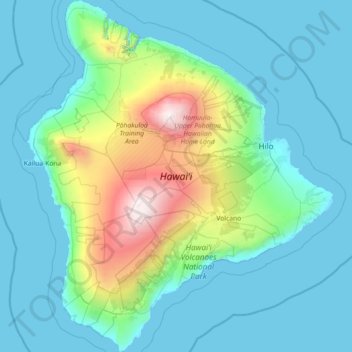 Big Island Elevation Map Hawaii Topographic Map, Elevation, Relief