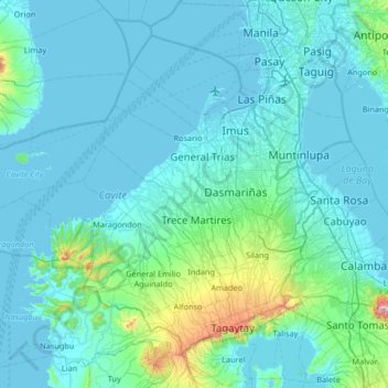 Cavite topographic map, elevation, relief