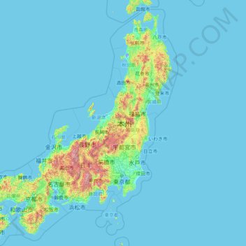 本州 Topographic Map Elevation Relief